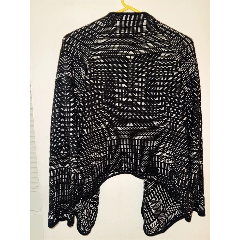 Velvet Graham & Spencer Open Cardigan M Black White 100% Cotton High Low - Picture 4 of 4
